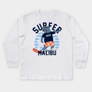 Malibu Bear Surfer Kids Long Sleeve T-Shirt